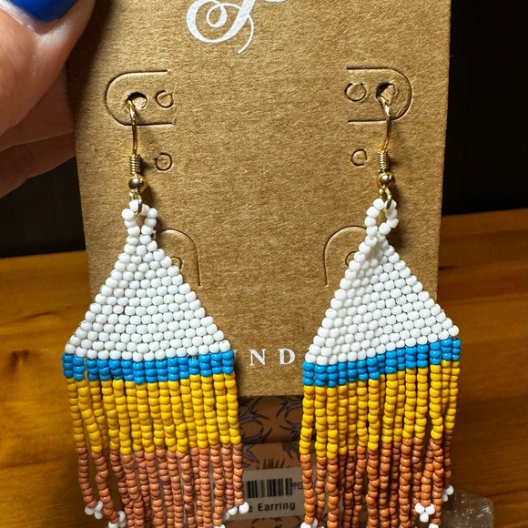 New in Box Korah Large Earrings~Plunder Seed Bead~Aztec Fall colors - Picture 3 of 6